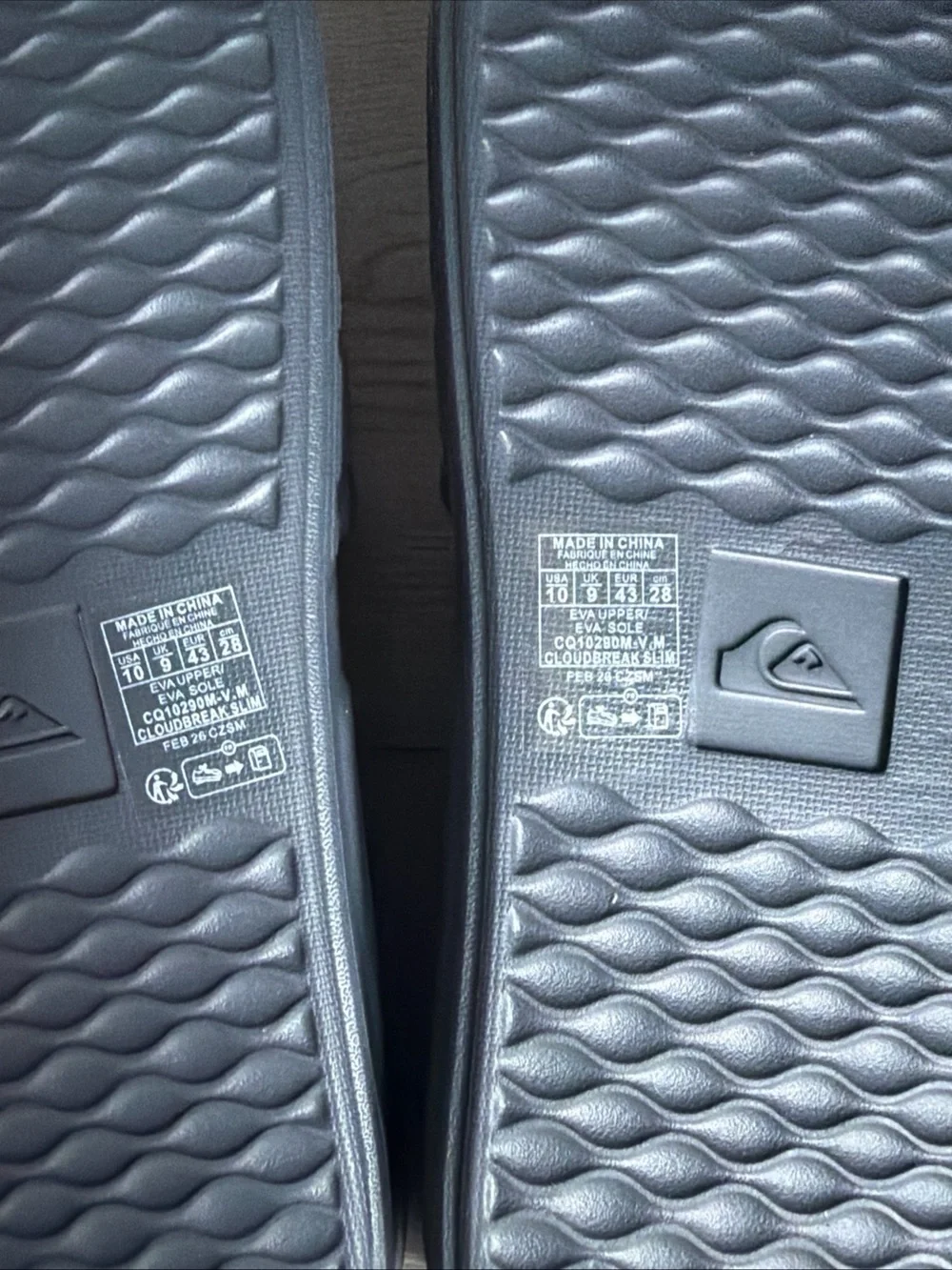 Quiksilver Cloudbreak Slim Men’s Size 10 Slide Sandals. Grey. New with tags.